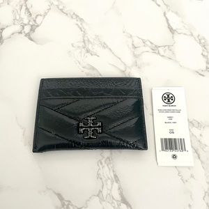 New Limited Edition Tory Burch Kira Chevron Card Case Black Pave